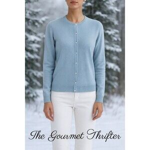 Vintage Talbott Blue Knit Cardigan Sweater w/ Pearl Buttons USA Made Sz M